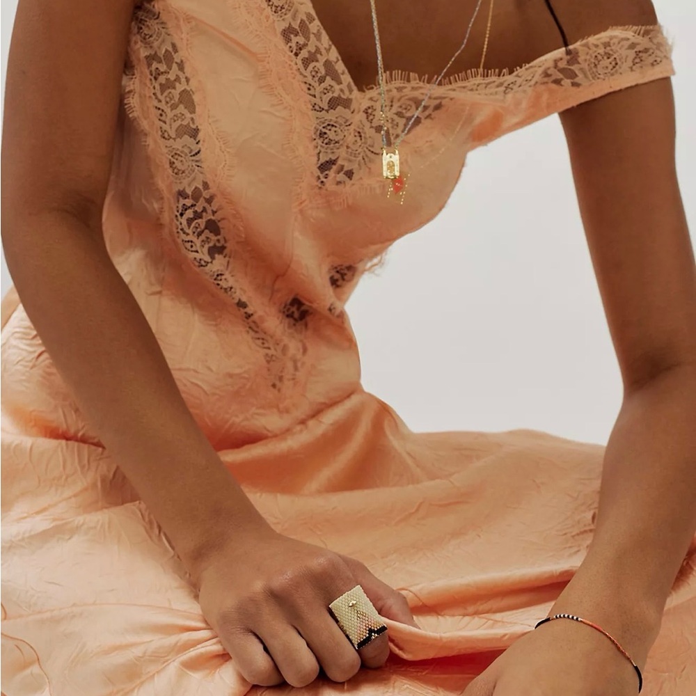 Free People Peach Lace-Trim Slip Maxi Dress